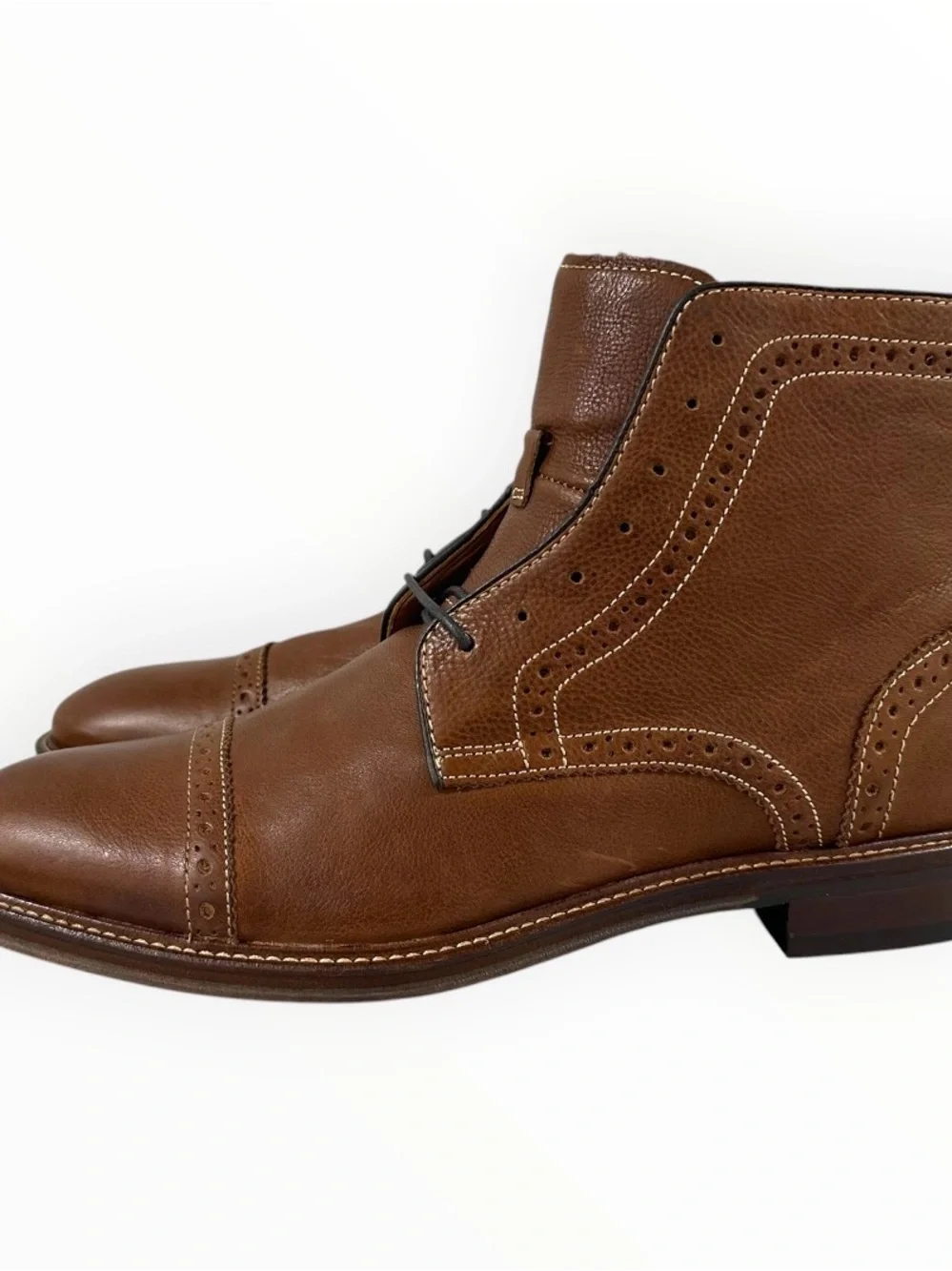 Johnston & Murphy Warner Cap Toe Zip Boots 10M Dark Tan Full Grain Leather NIB